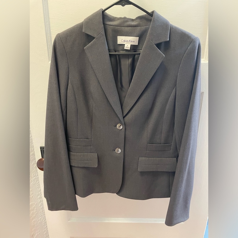 Calvin Klein Women's Grey Tailored Two-Button Blazer